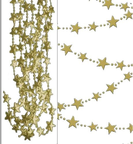 Christmas Tree Beads Star Garlands Decoration for Xmas Party 2.7m Gold Metallic Hanging Decorative Chains Tinsel Wire by ANGIX