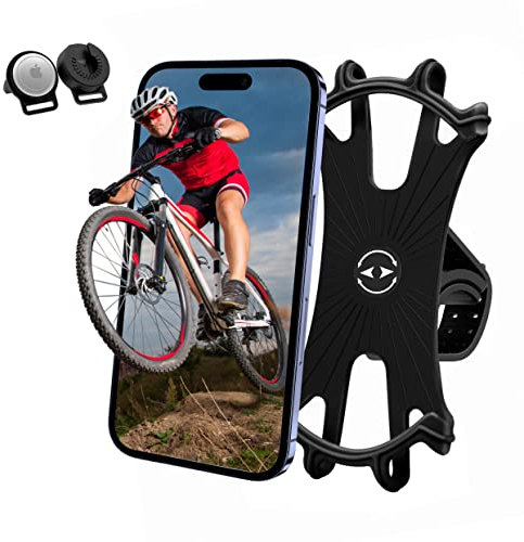 VIVEY Bike Phone Holder,360° Rotatable Adjustable Universal Silicone,Airtag Bicycle/Motorcycle Phone Holder for iPhone,4.0-7.0 Smartphone(black-8)
