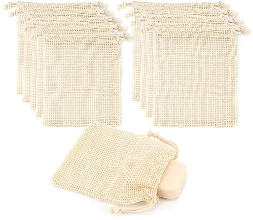 DODAMOUR 10 Stück Seifenschoner-Beutel, schäumendes und trockenes Seifennetz, Bar-Seifen-Schmierbeutel für Peeling, Dusche, Massage (Beige)
