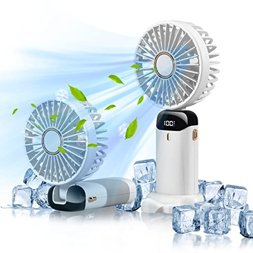 mebiusyhc Mini Handheld Fan,Portable Personal Fan,Hanging Neck Fan 90° Adjustable USB Rechargeable 4000mAh Small Desk Fan 5 Speed for Home,Office,Travel,Outdoor,School