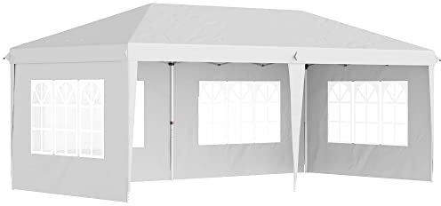 Outsunny Gazebo 6x3 m Pop Up Regolabile in Altezza, Gazebo da Giardino Pieghevole con Finestre, Pareti Removibili e Borsa per Trasporto, in Acciaio e Poliestere, Bianco