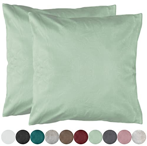 2er Pack Samt Kissenbezug Kissenhülle Set Sofakissen Samtkissen Dekorative Dekokissen Couchkissen Zierkissen Sofakissenbezug Kissen Bezug Hülle Bezüge Wohnzimmer (50x50cm, Antikgrün)