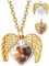 Custom4U Memorial Engelsflügel Medaillon Gold zum Öffnen für Bilder mit Text/Name Gravur Kupfer Herz Schutzengel Flügel Fotokette mit bild zum aufklappen Geschenke für Damen Frauen Mädchen