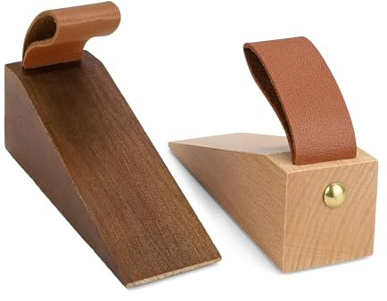 DIYCUT Holzkeile, 2 Stück Türstopper Boden Holz aus Buche und Schwarzem Walnussholz, Türkeil mit Rutschfester Gummi Auflage Keile Lautlos Stoßfest für Türen mit Einem Spalt von 5–30 mm