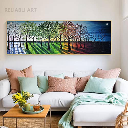 ZAYEN Peinture sur toile abstraite arbre quatre saisons paysage forêt affiches et impressions pour décoration de salon, chambre à coucher 40 x 120 cm sans cadre