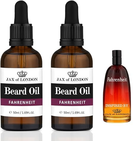 Inspired Beard Oil – Duftendes Aftershave-Bartöl für Bartwachstum und Konditionierung – Jojobaöl, Arganöl, Vitamin E – Hergestellt in Großbritannien – verschiedene Düfte (2 Stück, Fahrenheit)