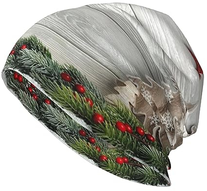 Herbst Rote Blätter und Früchte Print Strickmütze Beanie Cap Warme Mütze Slouchy Hüte Hüte Hüte für Männer Frauen, Weihnachtsbaum und Glocken, One size
