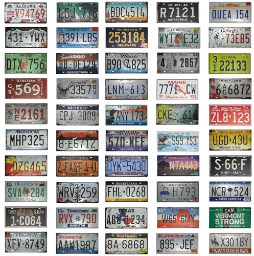 Retro American License Plate 50 Pcs for Car Decor Room Decor Souvenir License Plate Retro Rusty Metal License Plate for Souvenir Front of Car 12x6 Inch 51 Inch