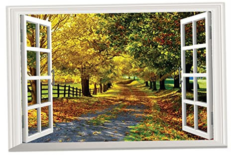 Angoily Etiqueta De La Pared Decoración De Otoño Adhesivo Ventana Calcomanía Pasillo Papel Pintado Ventana Vista Pelar Y Pegar Calcomanías De Ventana Ventana De Simulación Decoración De