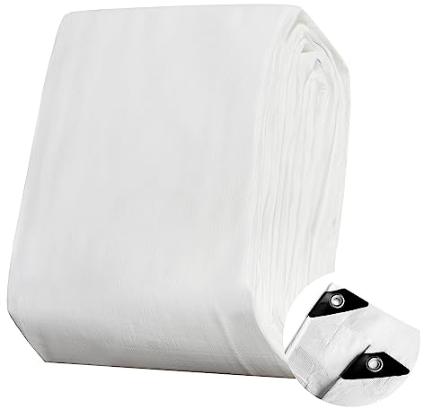 STARPYNG-180g/m² Weiß 6mx8m Abdeckplane, Planenabdeckung, Wasserdicht, UV-beständig, witterungsbeständig, Abdeckung von Autos, Booten, Innenhöfen, Camping, Holzplane