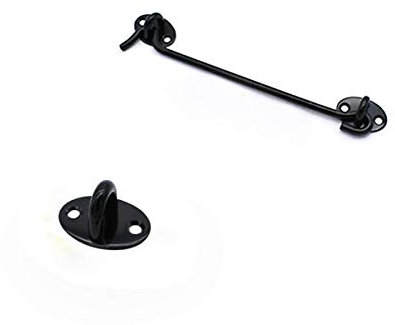 Unifizz Haken- und Ösenriegel für Fenster, Tür, Zaun und Dachfenster, Kabinenhaken, Torhaken, Schranktürhaken, offene Gartentorschlösser Bolzen mit Befestigungsschrauben, schwarz, 25,4 cm, 1 Stück