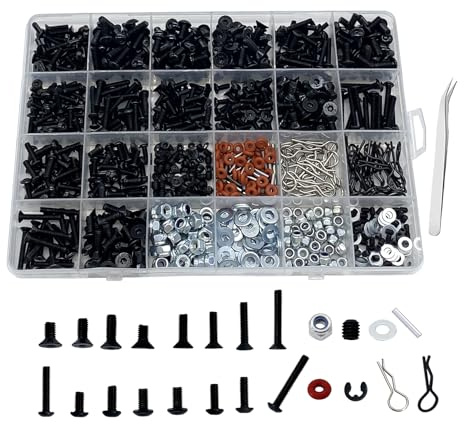 1000pcs RC Car Screws RC Car Tool Kit, Hardware Fasteners for Traxxas Arrma Redcat Axial RC4WD HSP HPI SCX10 Losi 1/8 1/10 1/12 1/16 RC Cars Trucks Crawler, RC Screw Kit Accessories