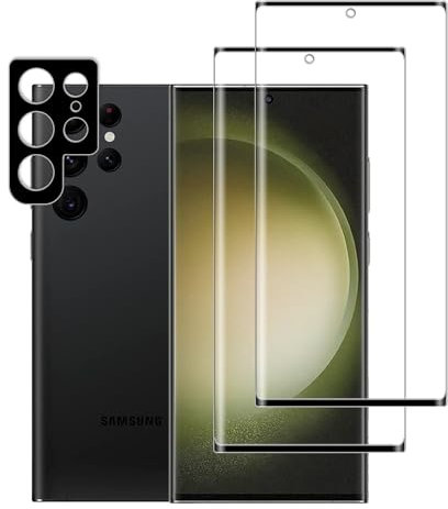 Vuciya Pack of 2 Screen Protector for Samsung Galaxy S23 Ultra 5G Tempered Glass 1X Kamera Schutzfolie 3D Curved Full Coverage Schutzfolie 9H Härte Keine Fingerabdruckkreise for Samsung S23 Ultra 5G