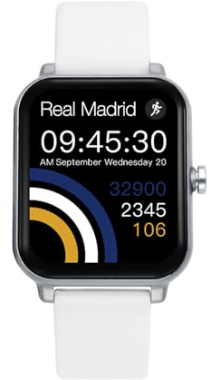 Real Madrid SmartWatch RM2001-00 - Unisex, 43,6x37,5 mm, Elegante Blanco, Funciones Avanzadas (Blanco)