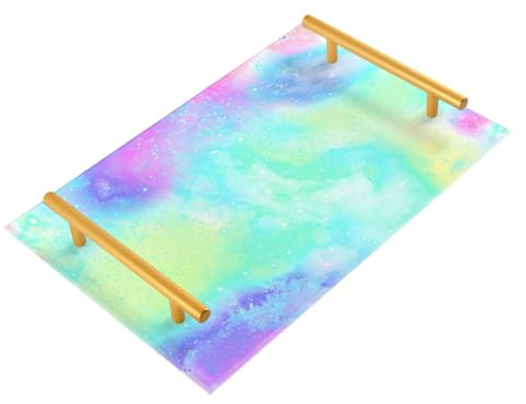 Unicorns Marble Galaxy Decorative Tray with Handles Table Serving Tray Cafeteria Tray for Jewelry Perfume Large Dinner Bed Serving