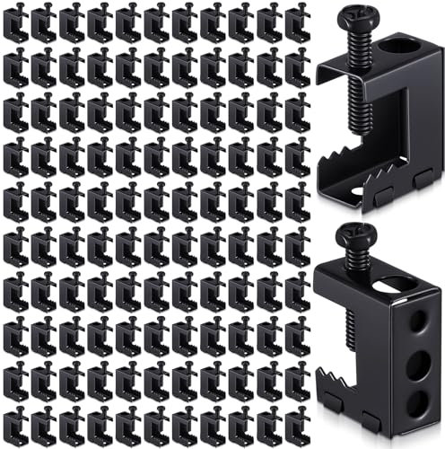 Tandefio 100 abrazaderas de acero de resorte de 1/4 a 20 pulgadas, ganchos de metal para vigas de vigas para instalación en vigas de 1/4 pulgadas y 3/8 pulgadas, ganchos en S y anillos de brida para