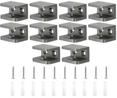 Sourcing Map Glass Shelf Clamp, 10pc Brass Clamps for 10-12mm Glass, Adjustable Bracket Support, Black