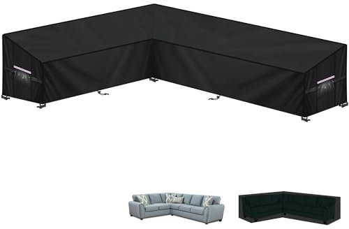 LAMUNI Gartenlounge Abdeckplane L-Form Loungemöbel Schutzhülle für Loungesofa Plane Loungemöbel l Form 420D Oxford Wasserdicht Abdeckung Gartenmöbel L Form Ecksofa Abdeckhaube, 210x300x102x80/60cm