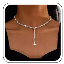 Inateannal Boho Rhinestone Collar Gargantilla Plata Cristal Y Lariat Collares Largo Rhinestone Y Gota Collar Brillante Cz Tenis Cadena Collar Joyas Para Mujeres Y Niñas