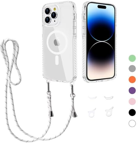 MBSLFY Handyband Handyhülle für iPhone 14 Pro Max Hülle mit Band [Kompatibel mit Magsafe] Transparente Magnetisch Handyhülle mit Abnehmbar Schutzhülle kompatibel mit iPhone 14 Pro Max, Weiß