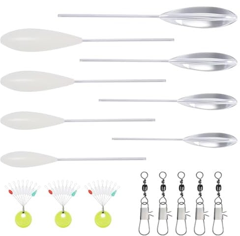16 Stück Sbirolino Set 4X Spirolino Sinkend 4X Sbirolino Schwimmend (8g 10g 15g 20g) 5X Dreifachwirbel und 3 Größen Schnurstopper Angeln (M L XL) Sbirolino Forellen Set für Forellenköder