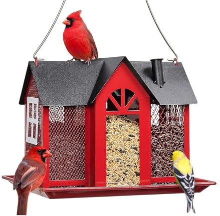 Hausform Vogelfutterhaus Futterhaus Für Vögel Vogelfutterspender Mit 3 Fächern, Vogelfutterstation Zum Aufhängen Futterspender Wildvögel Futterstationen Für Finken, Kardinäle, Meisen, Wetterfest