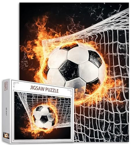 1000 Piece Jigsaw Puzzles for Adults Ball Sport Painting Jigsaw Puzzle Fire Soccer Ball 1000 Pieces Puzzles Playing Football DIY Craft Magic Puzzle Art Bedroom Decor (Colorful)