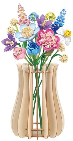 Demarsen Vaso per Fiori Lego Vaso di Fiori per Bouquet Supporto in Legno per Rose Lego Fiori di Ciliegio,Girasole,Tulipani,Narcisi,Loto (piccolo)