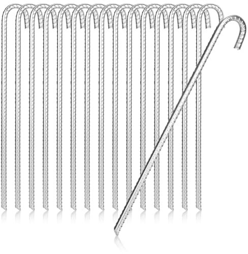 com-four® 16x XL Bodenanker aus massivem Stahl, J-Form 42 cm, Ø 1 cm – verzinkte Erdanker für Zelt, Pavillon, Hüpfburg, Trampolin, auch als Bewehrungsstab für den Boden, stabil & rostfrei