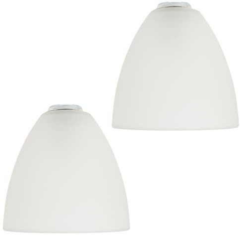 Pair of Frosted White Glass Shades with Traditional and Classic Shape for E14 and E27 Bulb Bases | 40w Maximum | 15cm x 12cm by Happy Homewares
