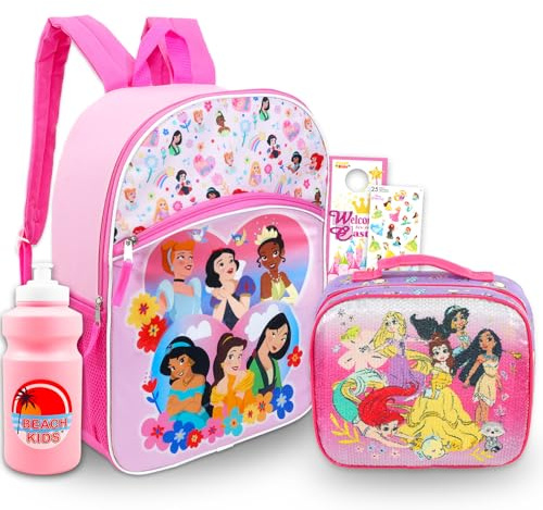 Disney Princess Backpack with Lunch Box Set - Bundle with 16 Snow White Backpack, Lunch Bag, Stickers, Water Bottle, Stickers, More | Disney Princess School Bag for Girls, Multicolor, Snow White