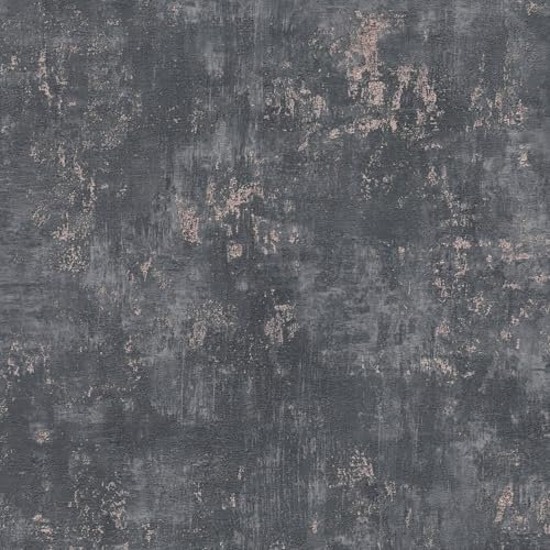 Plaster Look Wallpaper Wall Profhome 396703-GU hot Embossed Non-Woven Wallpaper Textured with tangible Texture and Metallic Highlights Black Pearl Pink 5.33 m2