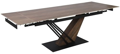Casa Vital Marna Ausziehbarer Esstisch, Keramikplatte in Eichenoptik, 180–240 cm, 2 Einlegeplatten, Metallgestell mit Pulverbeschichtung, Modernes Esszimmer-Mittelstück, 50 kg Tragkraft