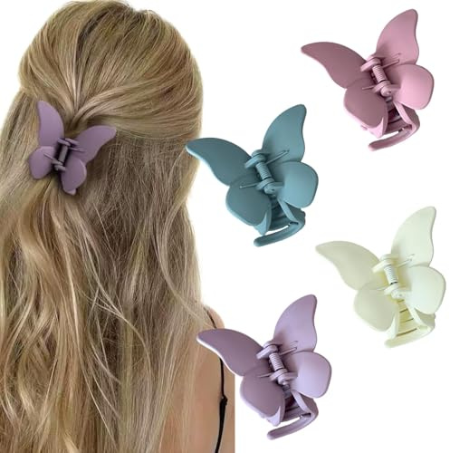 Ypkia 4 fermagli per capelli a forma di farfalla, di medie dimensioni, opachi, da donna, antiscivolo, per donne, ragazze, capelli spessi e sottili (colore chiaro)