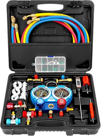 Professioneller AC -Messgerät mit Kältemittel Fluoridierung, 2 Meter -Ventil, Hoher und Niedriger Druckmessgeräte, Ideal für R134A, R12, R502 Kältemittel, Täglicher Druck von