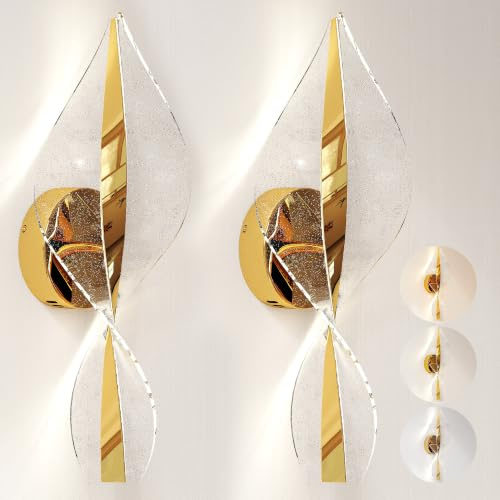 HOMCOM Led Wall Lamp 2 Pack 13W Modern Indoor Spiral Adjustable Gold Tone | Wall Light, Colour Temperature 3000K/4000K/6500K, Bedroom, Living Room, Hallway, Stairs