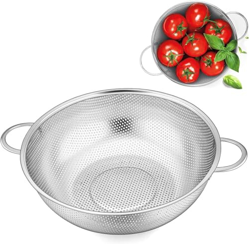 Edelstahl Nudelsieb, Küchensieb mit Griffen,Siebkorb über, für Nudeln Abtropfen, Gemüse und Obst, Reis, Spülmaschinenfest,22cm