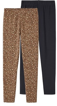 Vertbaudet 2er-Pack Mädchen Leggings Basic Pack braun+animalprint Giraffe 92/98