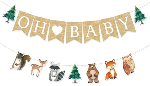 CHarmeFleur Waldtier Oh Baby Banner für Waldland Baby Shower Dekorationen Neutrale Waldtiere Gender Reveal Party Dekor Waldland Dekorationen