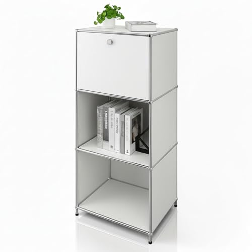 Floordirekt Regal, Metallregal, Beistelltisch - Weiß, Chrom, 121Hx50Bx40T cm - Modulares Stecksystem im modernen Design, Metall Regal für Wohnzimmer, Büro, Flur - Nachttisch Concept Epure MK-107