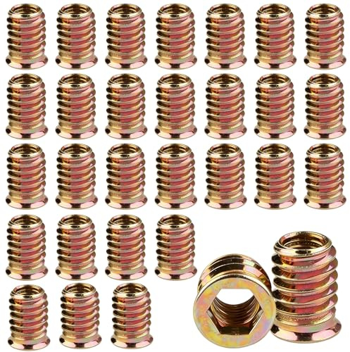 M8 Insert Fileté Bois, 30 pcs Écrous à Visser M8 X 15mm Manchons à Visser Galvanisés écrou Hexagonal Fileté, Écrous à Visser Douille, Écrou hex fileté en alliage de zinc pour meubles Chaises Lits