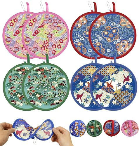 8-Pack Round Folding Hand Fans | Portable Japanese & Chinese Style Summer Cooling Fans for Wedding, Party, Home Decor, Photo Prop & Outdoor Games | Reusable Handheld Fan Set with Decorative Patterns