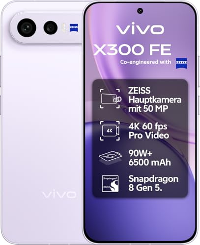 vivo X300 FE 5G Smartphone | 12GB+512GB | 6,31 ZEISS Display | 50MP ZEISS Super-Telekamera | Snapdragon 8 Gen 5 | 6.500 mAh | 90W FlashCharge | IP68 & IP69 | 3 Jahre Garantie