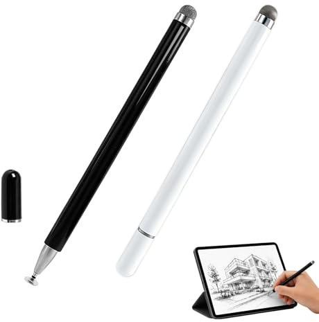 Stylet Universel Haute Précision pour Tablettes et Smartphones, Double Pointe Polyvalente, Fixation Magnétique, sans Batterie, Design Moderne Noir & Blanc, Compatible avec iPad, Android, Surface