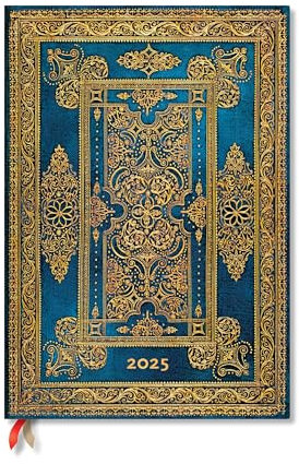 Paperblanks 12-Monatskalender 2025, Blue Luxe, Mini, Horizontal, Elastikband-Verschluss