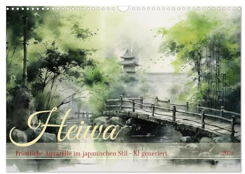 Heiwa - Friedliche Aquarelle im japanischen Stil (Wandkalender 2025 DIN A3 quer), CALVENDO Monatskalender: Landschaftliche Aquarelle im japanischen Stil - KI generiert (CALVENDO Kunst)