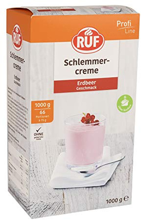 RUF Schlemmercreme Erdbeer, ohne Kochen, Großpackung Dessertpulver für eine locker fluffiges Creme-Dessert mit Erdbeergeschmack, glutenfrei, 1 x 1000g