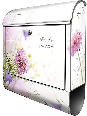 banjado® Design Briefkasten personalisiert Glitzernde Wiese 38,5x46,5x13cm & 2 Schlüssel - Briefkasten Stahl Silber Zeitungsfach pulverbeschichtet - Postkasten A4 Einwurf inkl. Montagematerial
