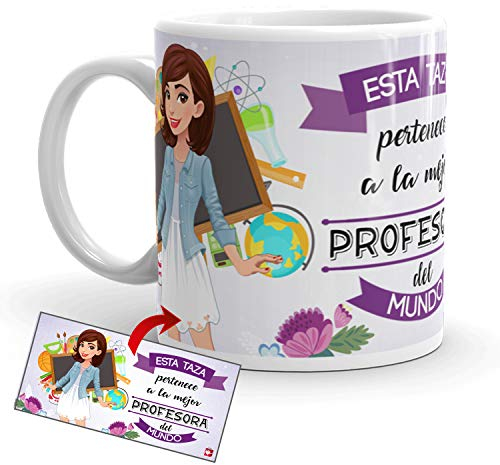 Kembilove Taza de Café de la Mejor Profesora del Mundo – Taza de Desayuno para la Oficina – Taza de Café y Té para Profesionales – Taza de Cerámica Impresa – Tazas de Jefe de 350 ml para Profesoras