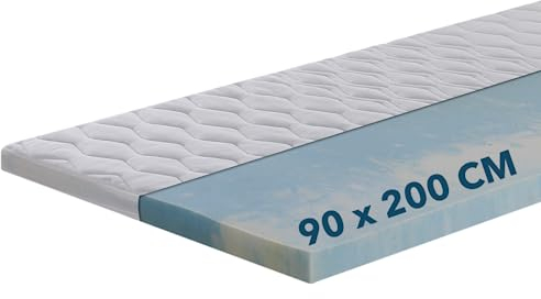 Ortho-Relax Gel Topper 90x200cm, Matratzentopper weich, waschbarer Bezug mit Zonenversteppung, Matratzenauflage Gelschaum, mit Eckgummis, Matratzenschoner atmungsaktiv & anpassend, für Boxspringbett